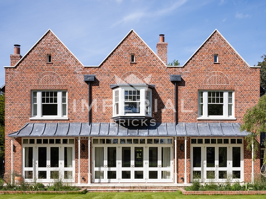 Rear view of new country manor, built using our Country Blend handmade bricks.